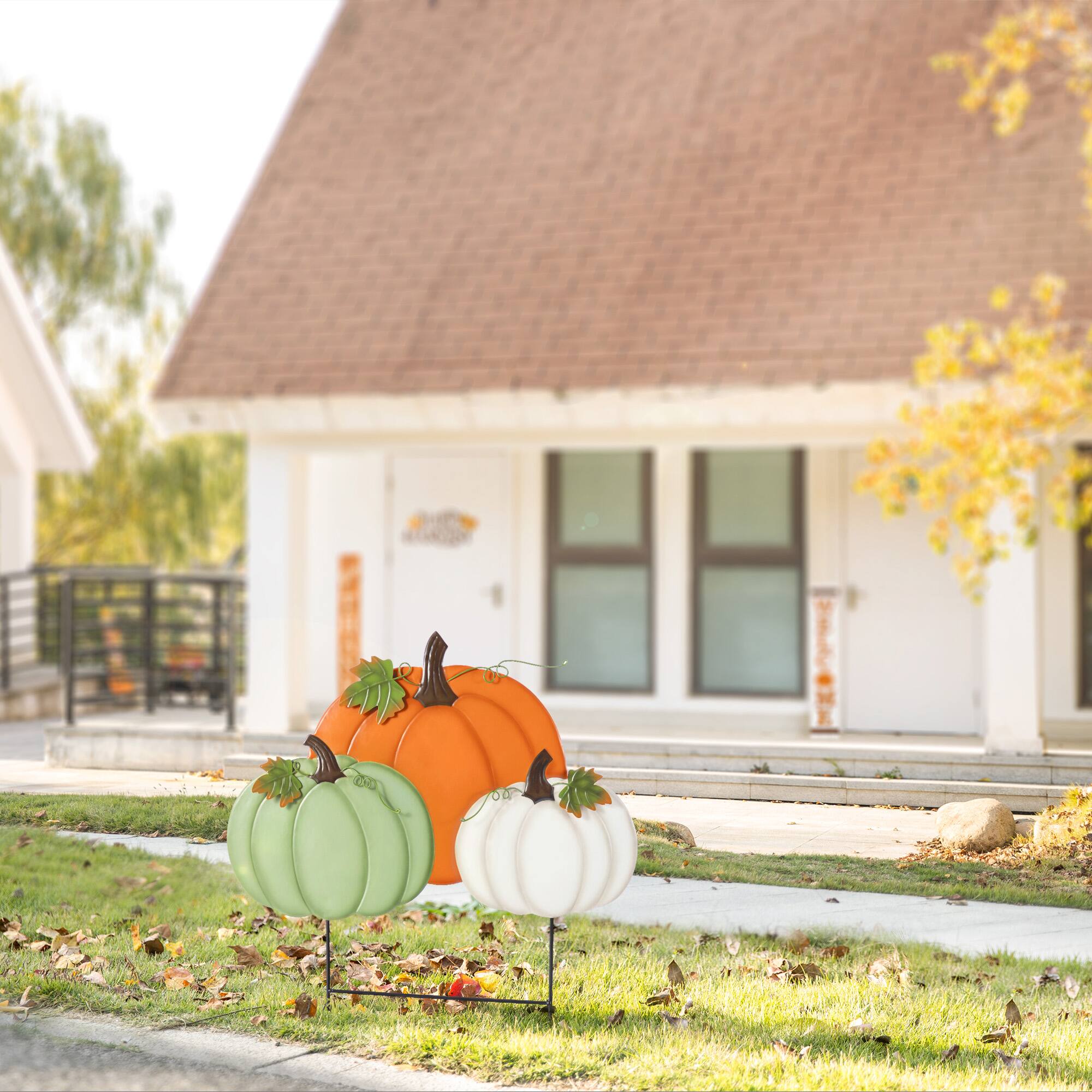 Glitzhome® 23.75" Fall Metal Stacked Pumpkin Yard Stake